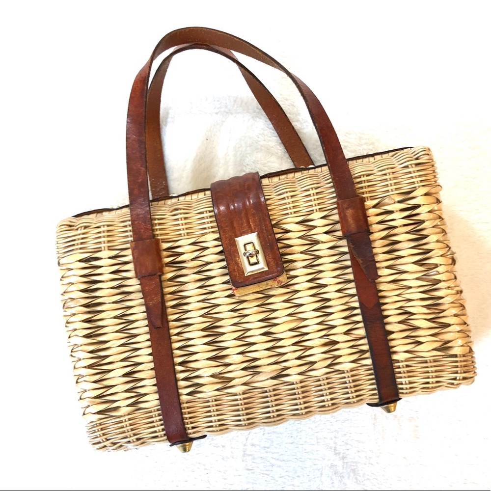 Vintage Gaymode Woven Plastic Straw Leather Purse